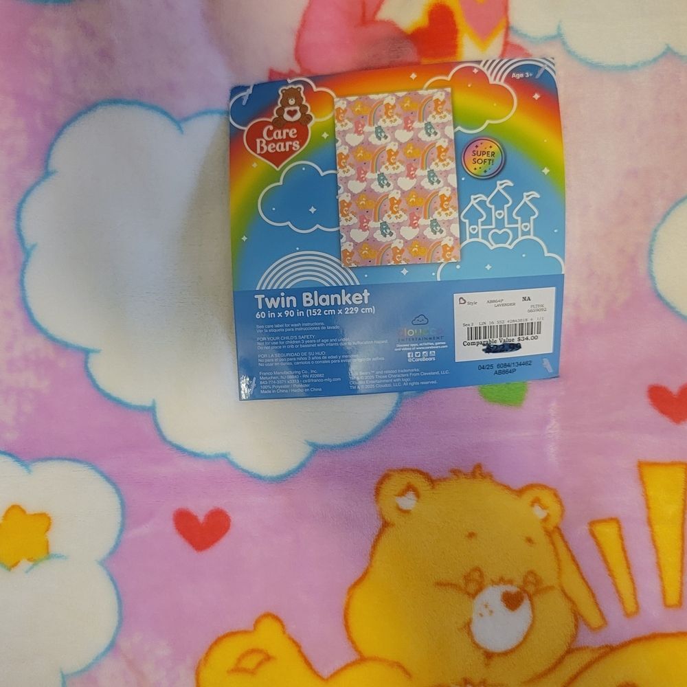 CareBears Pink and Yellow Twin Blanket 60x90 - Picture 5 of 10